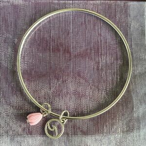 Hawaiian Silver Bangle with Purple Pikake And Wave Charm